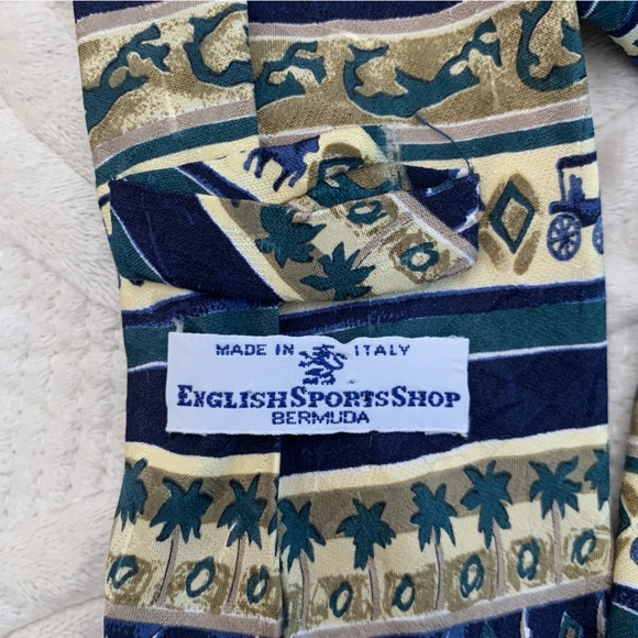 Silk Italian Nautical Themed Blue Tan Silk Tie - Picture 11 of 12